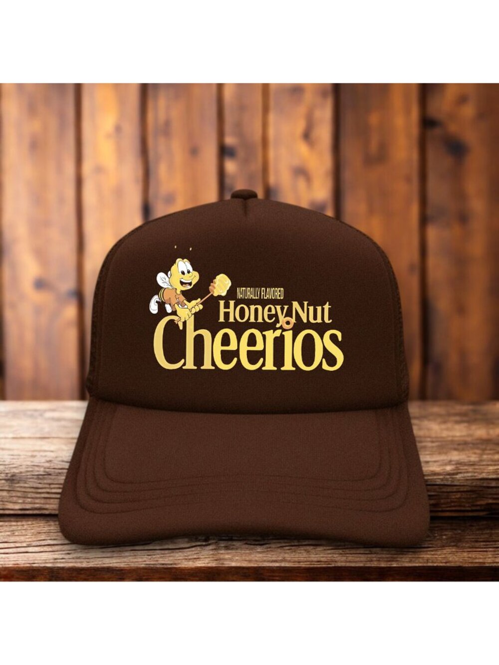 Honey Nut Cheerios Mens Trucker Hat Brown Vintage Cereal Snapback Cap